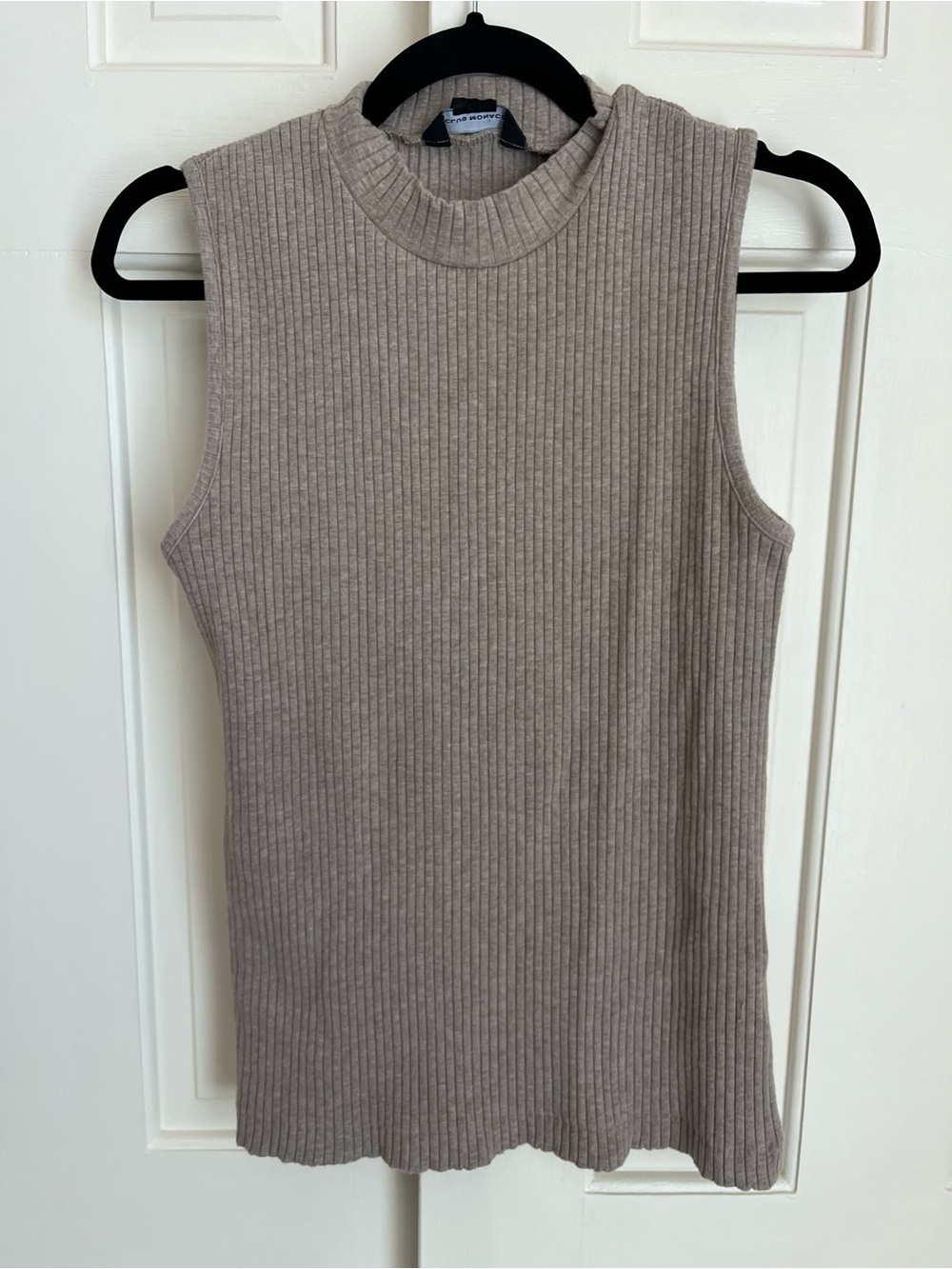 Sleeveless Ribbed Mock Neck Top - Taupe Club Monaco